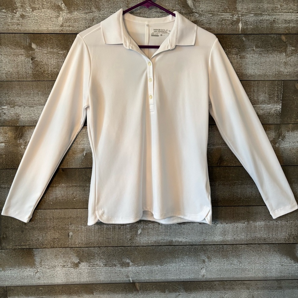 Nike Golf Tour Performance White Long-Sleeve Button-Down Polo Top